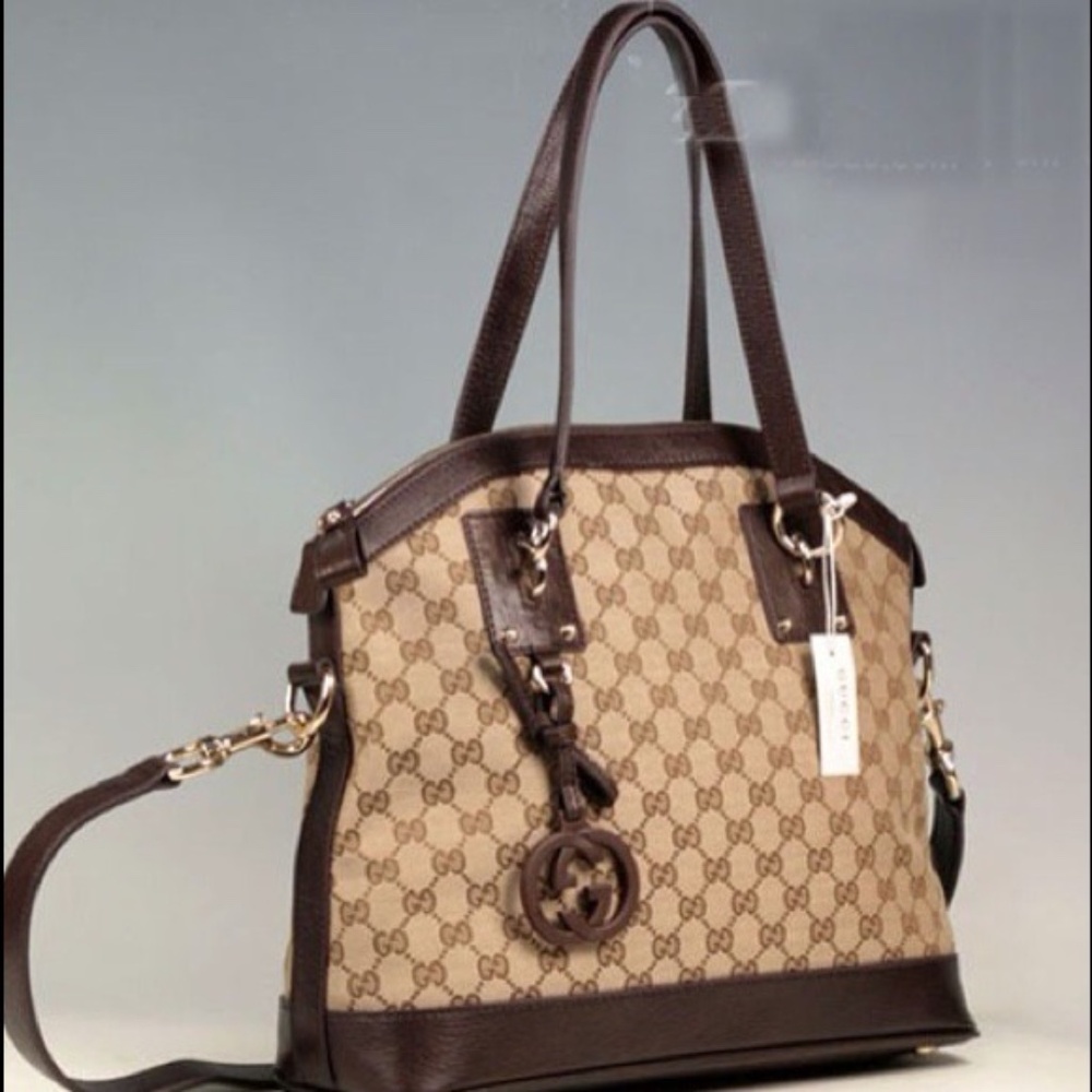 Gucci Gucci Beige/Brown GG Canvas and Leather Charm Satchel